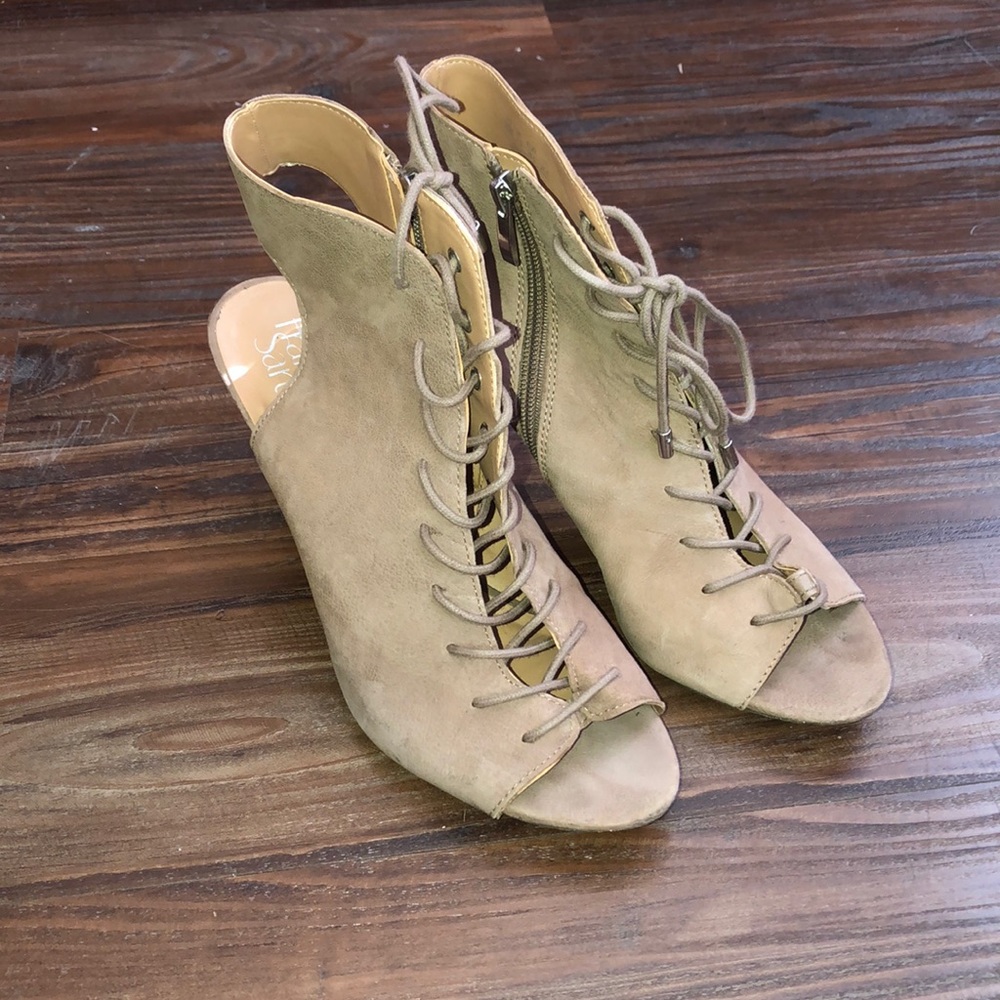 tan lace up heels
